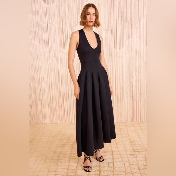 $850 Ulla Johnson Womens Maxi Dress Black Size 6 Miri U-Neck Sleeveless Pleated